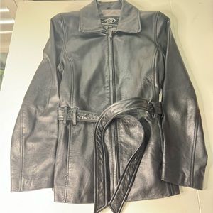 Weathervane Women’s Soft Black Leather Trench 90’s Y2K Jacket Tie Waist …